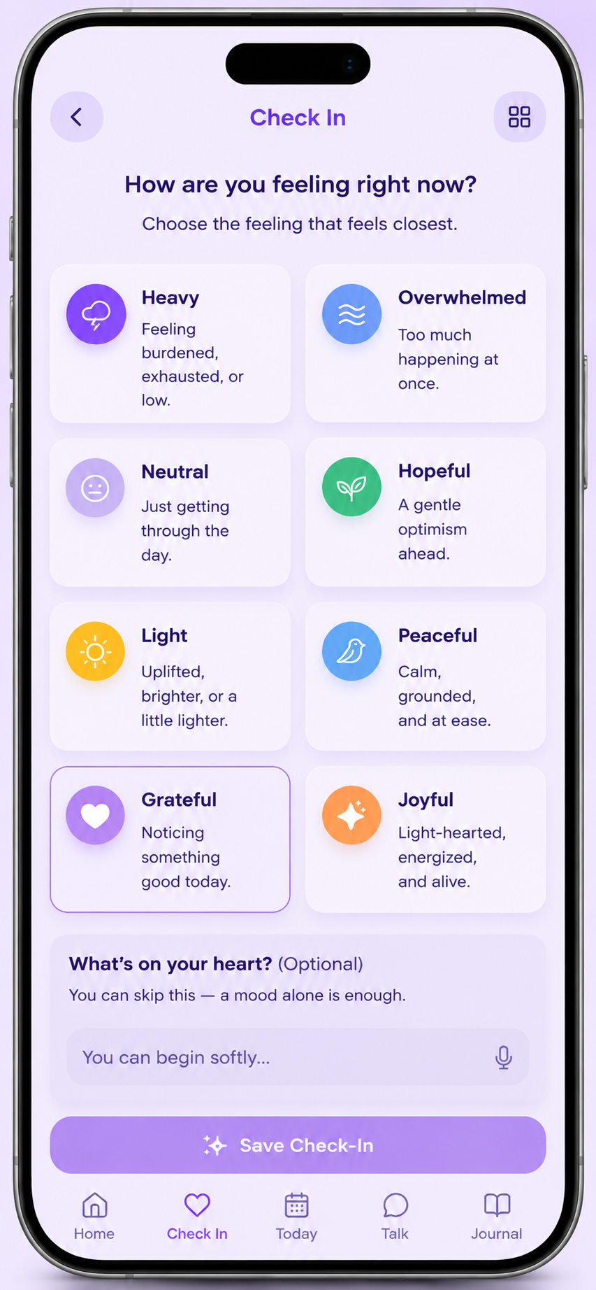Sanctuary Morning Check-In screen