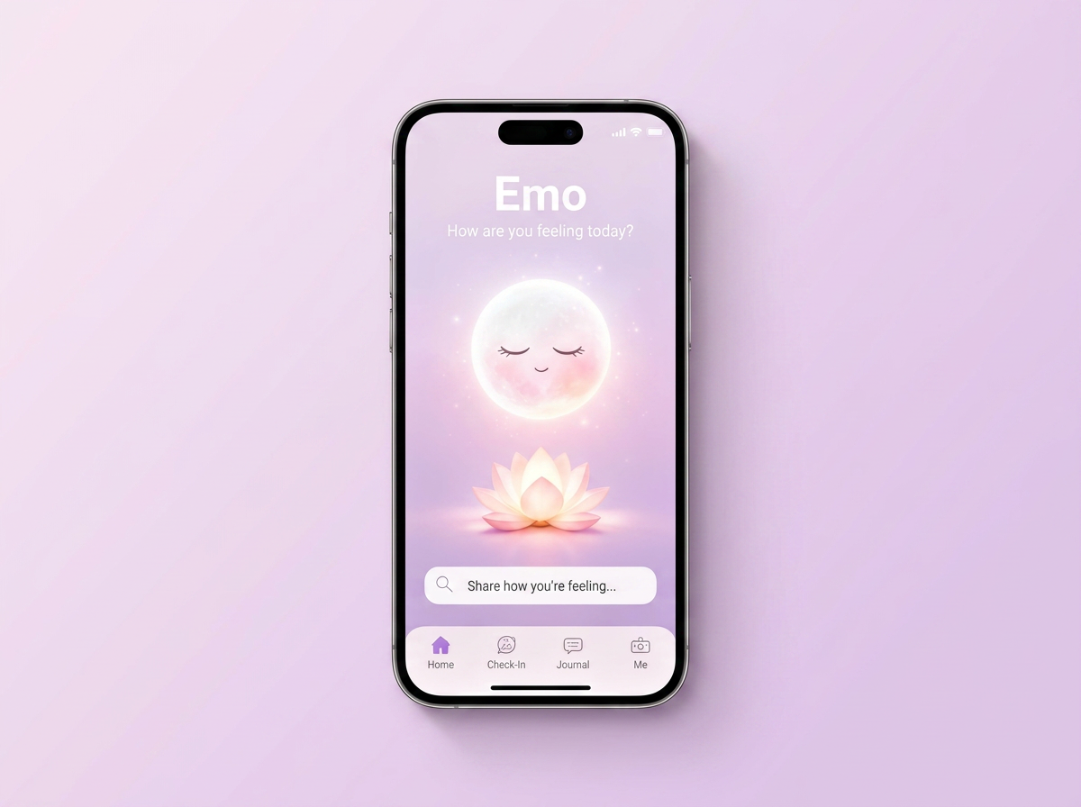 Sanctuary app shown on iPhone with glowing Emo orb